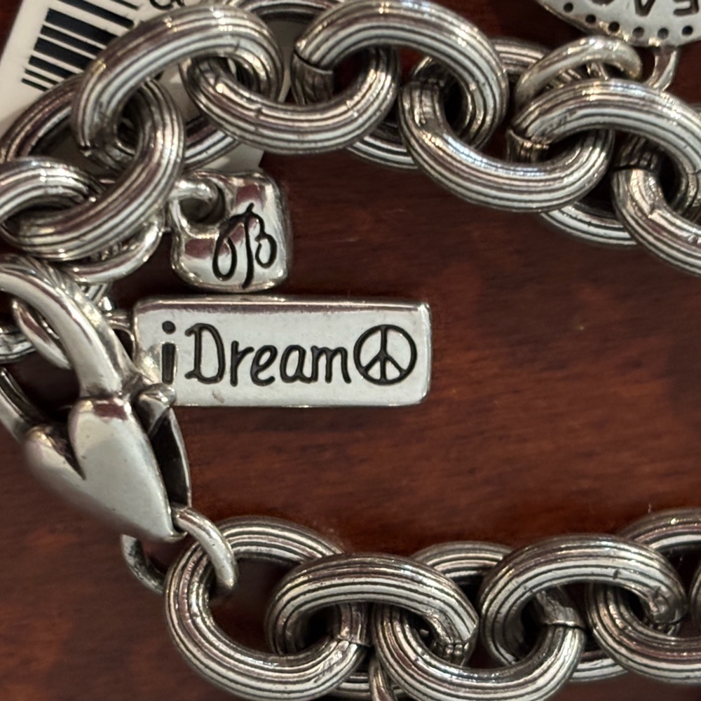 Brighton Silver Charm Bracelet with Heart and Peace Charms - Picture 8 of 13
